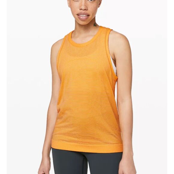 Women Lululemon Swiftly Breeze Tank Top Hip Length in Amber Aura / White Size 6 - Picture 1 of 9